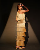 BEIGE FRINGE GOWN