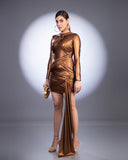 Brown Metallic Bandage Dress