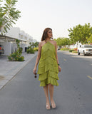 OLIVE GREEN HALTER DRESS