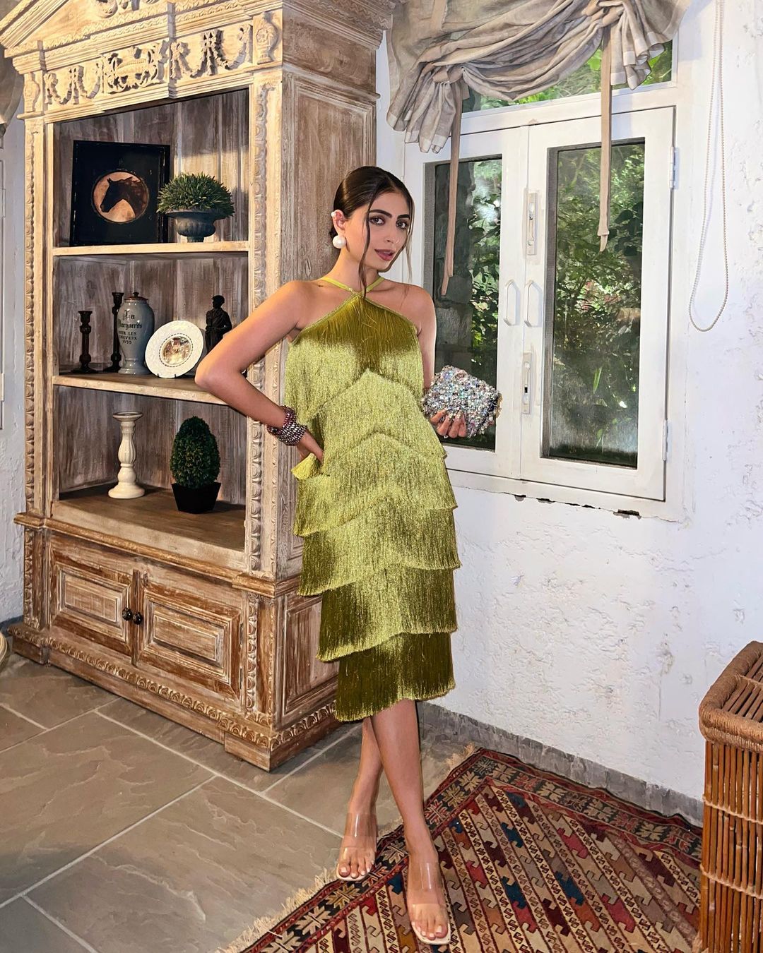 OLIVE GREEN HALTER DRESS