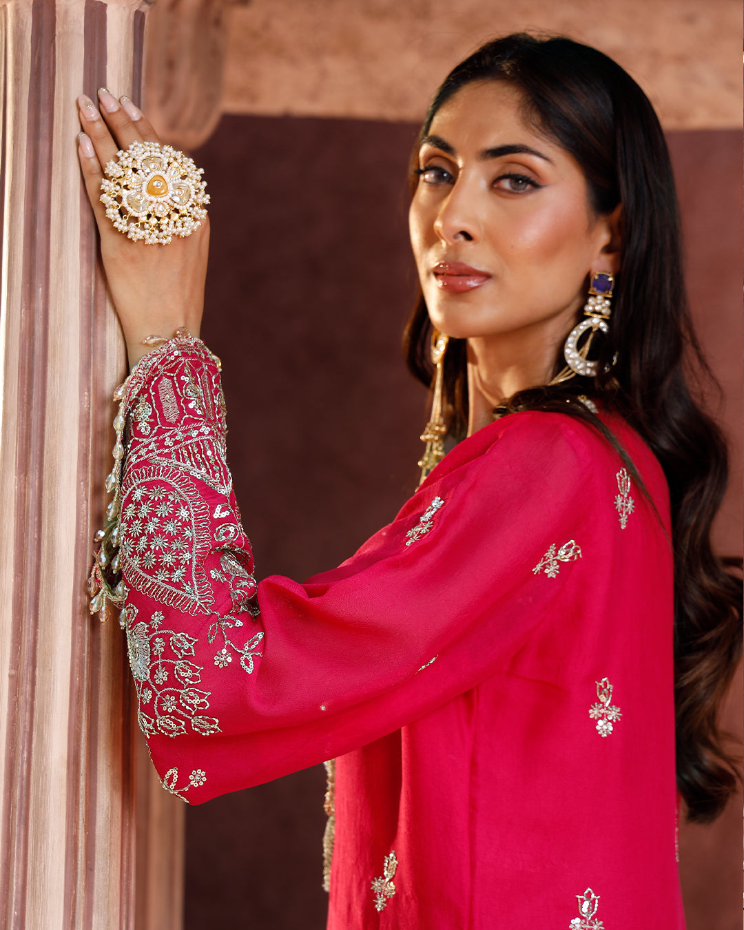 Fuschia Pink Embriodery Kaftan