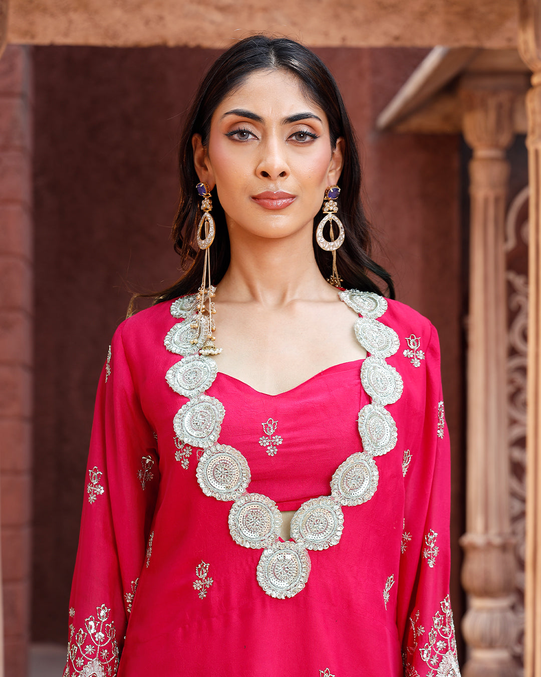 Fuschia Pink Embriodery Kaftan