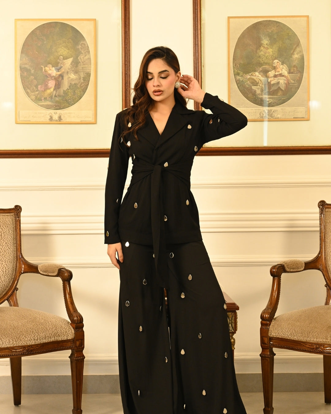 Black beaded blazer set