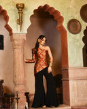 Red brocade assymetrical set