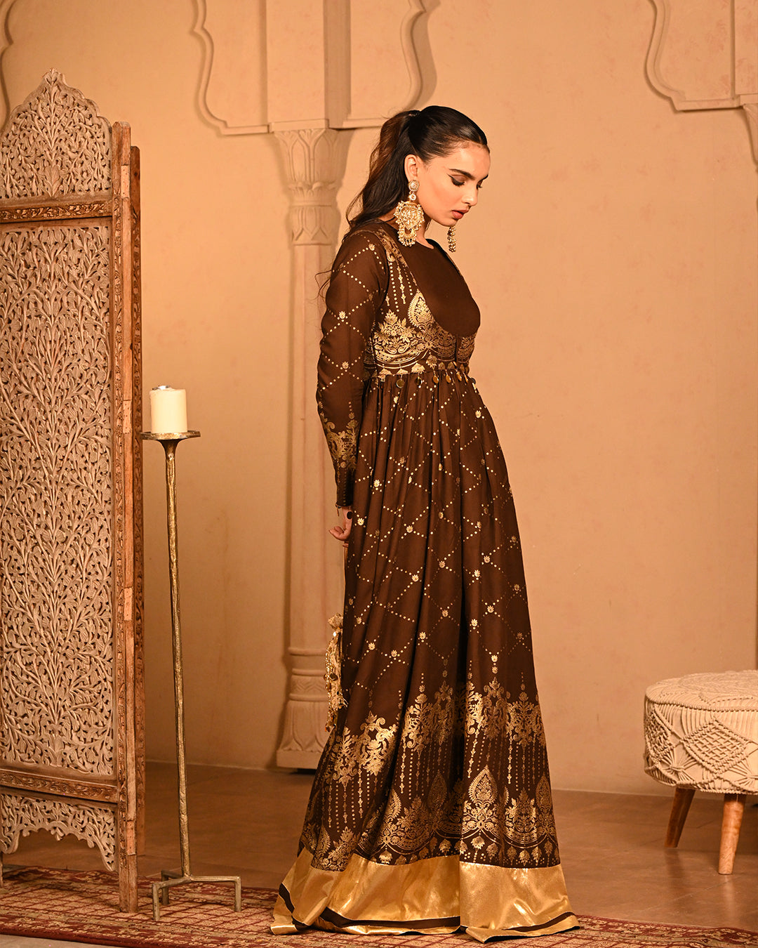 Brown sitara Anarkali