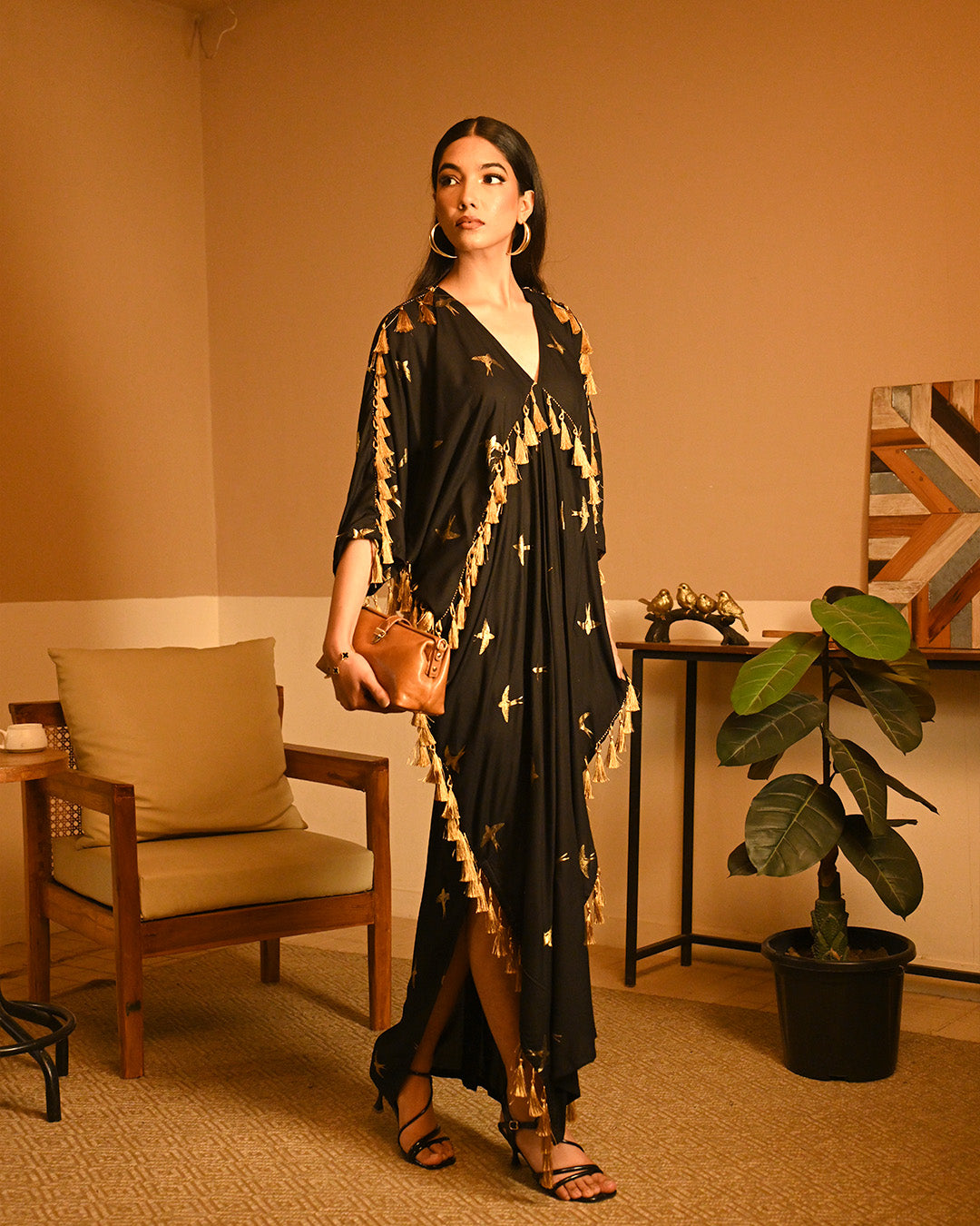 Gold Bird Foil kaftan