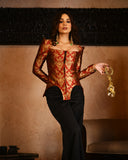 Red brocade corset set