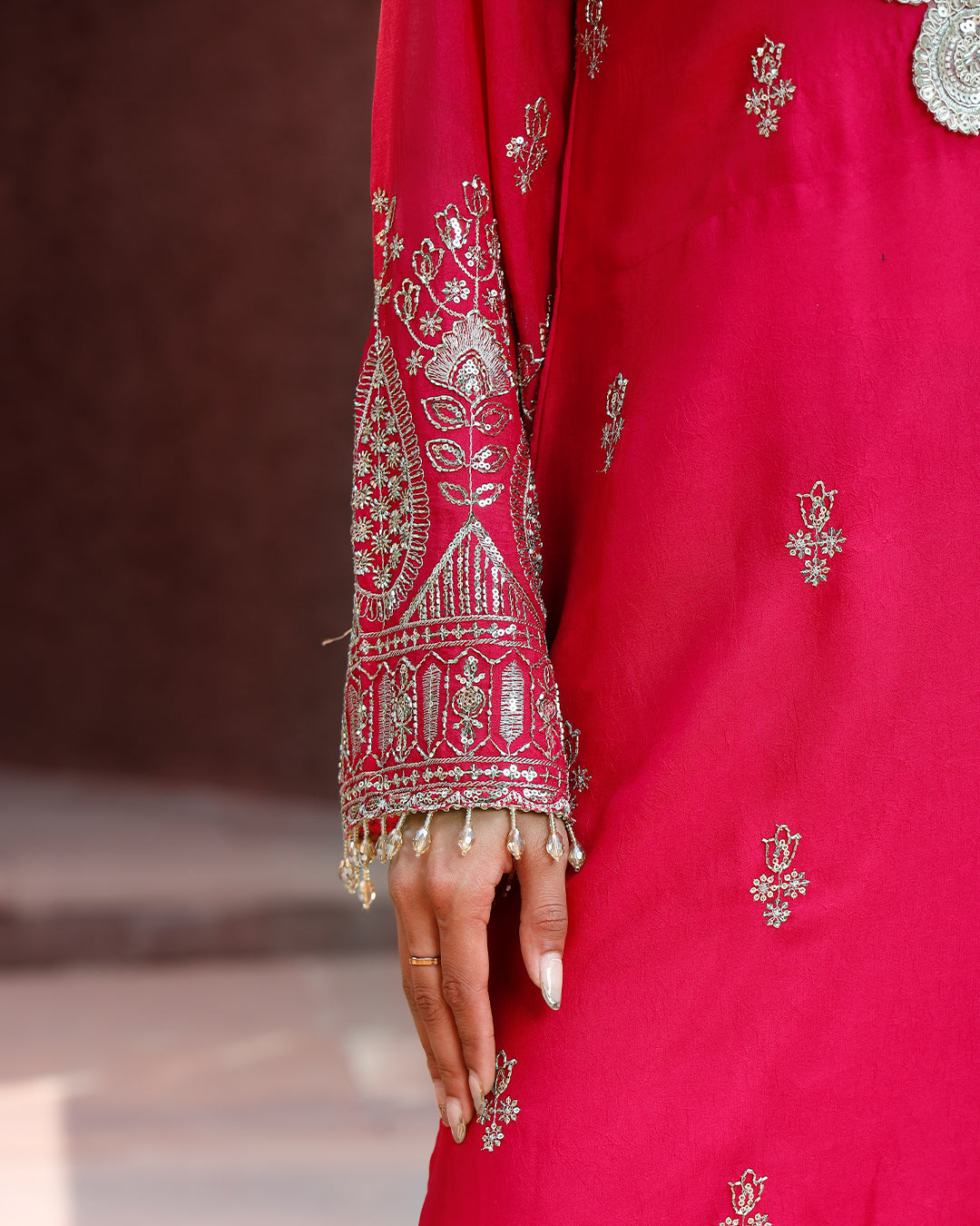 Fuschia Pink Embriodery Kaftan
