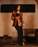 Red brocade blazer set