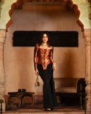 Red brocade corset set