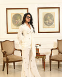 White beaded blazer set