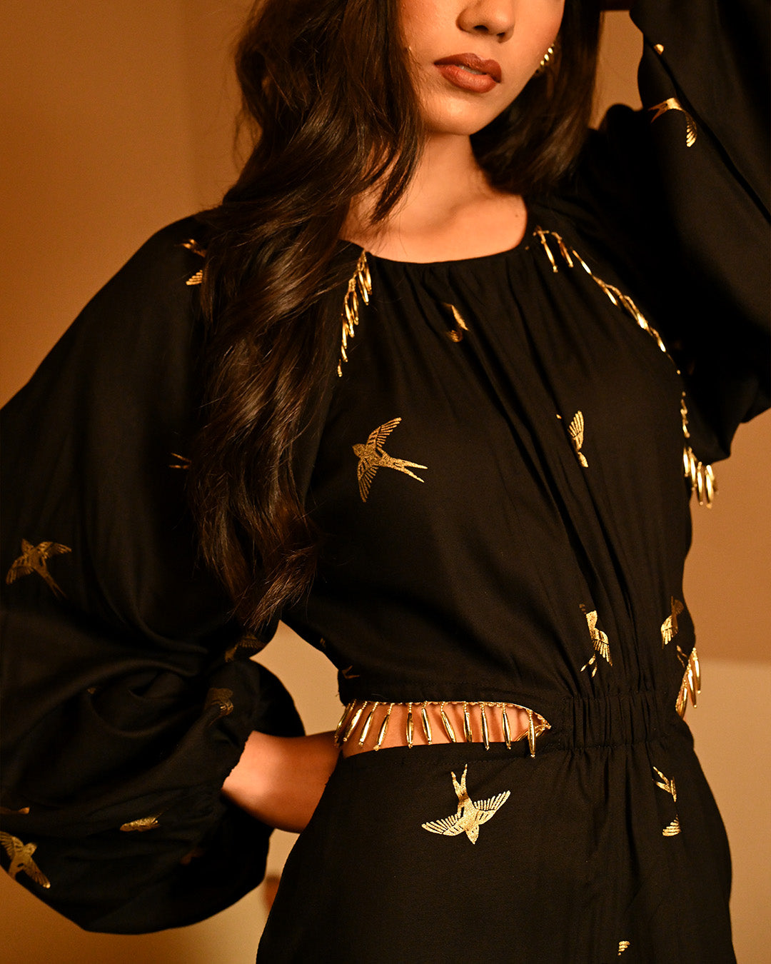 Gold Bird Foil Mini dress