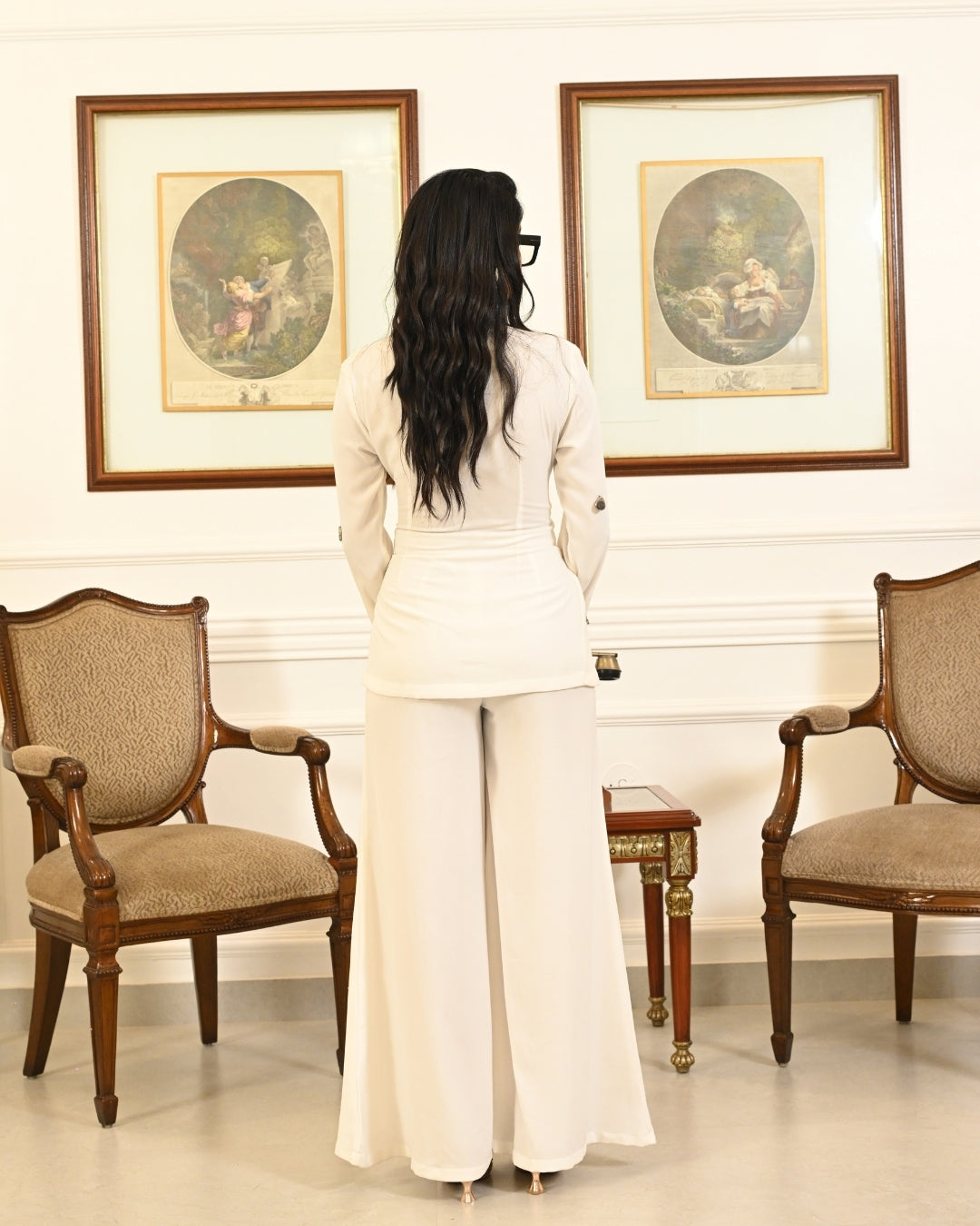 White beaded blazer set