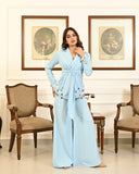 Skyblue beaded blazer set