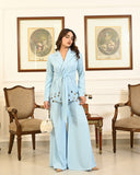 Skyblue beaded blazer set