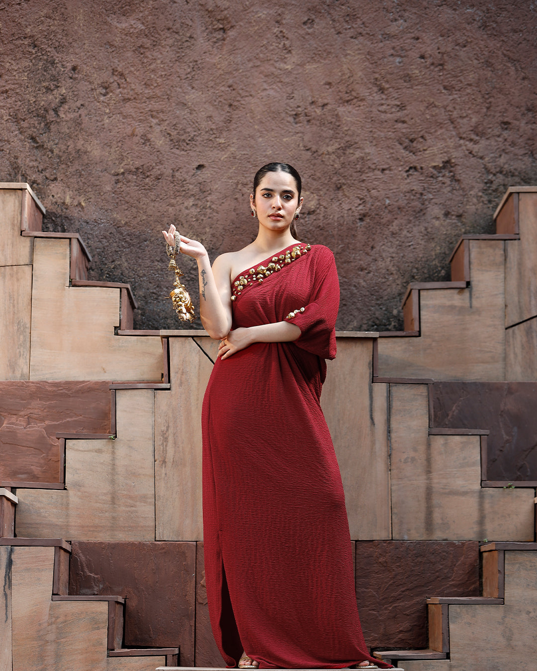 Jhankaar Red Assymetrical Kaftan