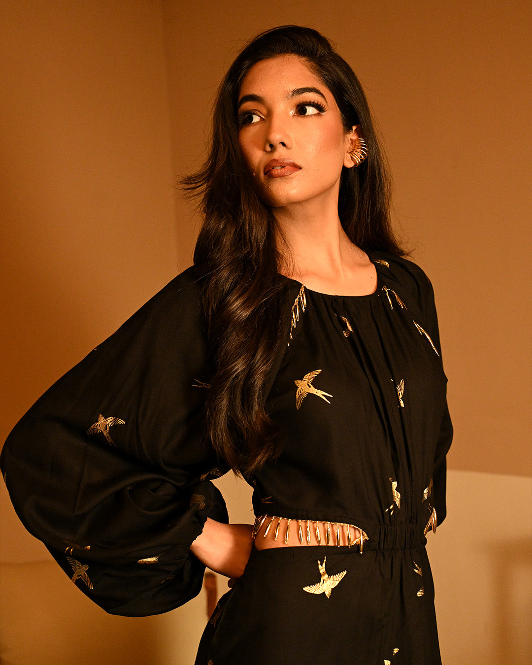 Gold Bird Foil Mini dress
