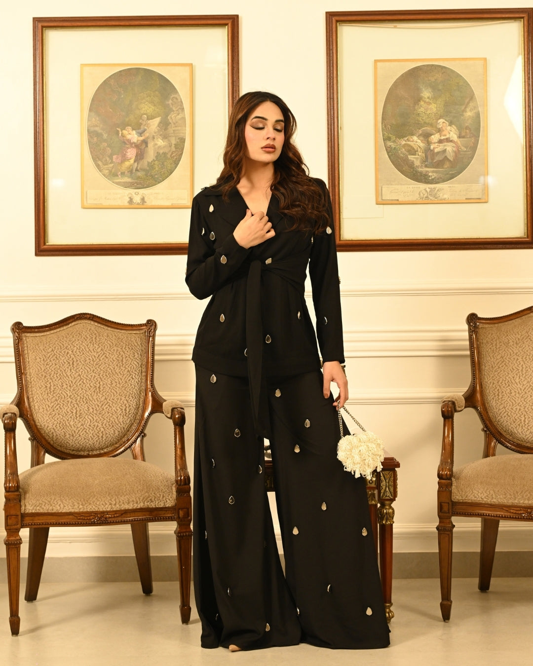 Black beaded blazer set