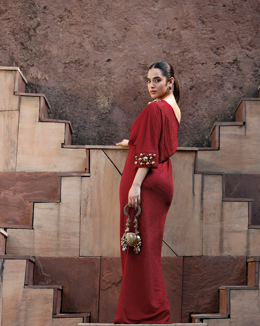 Jhankaar Red Assymetrical Kaftan