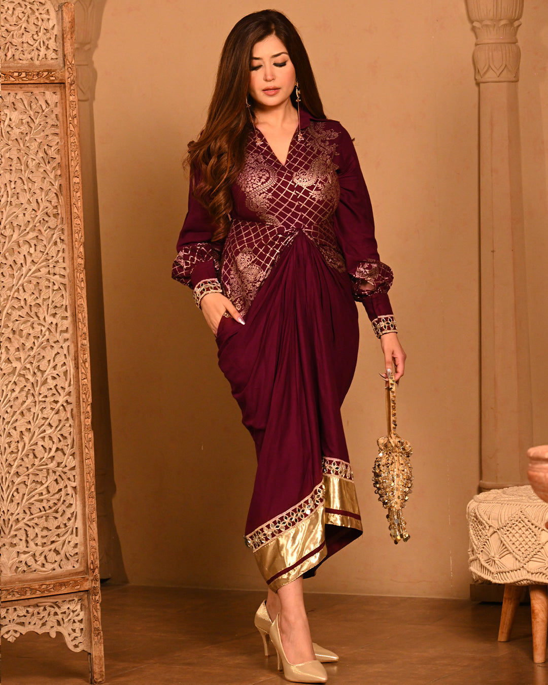 Wine Noor shirtdress