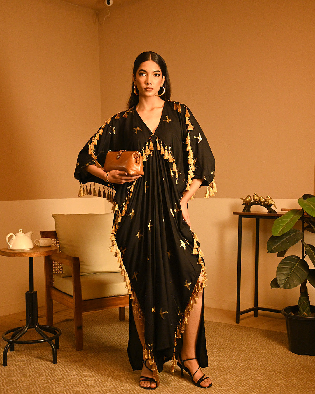 Gold Bird Foil kaftan