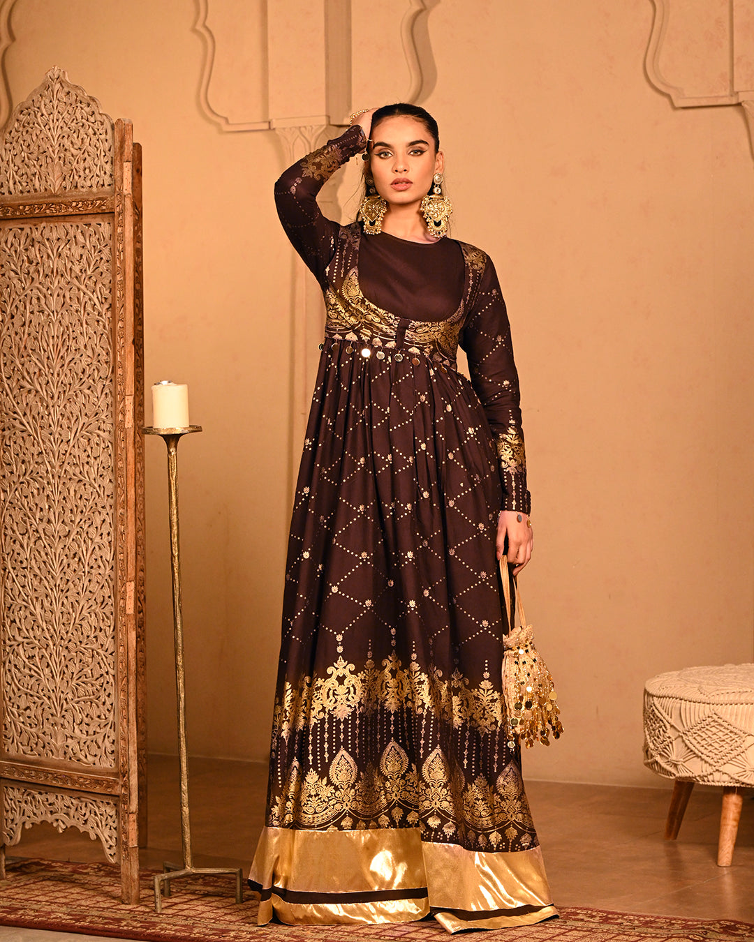 Brown sitara Anarkali