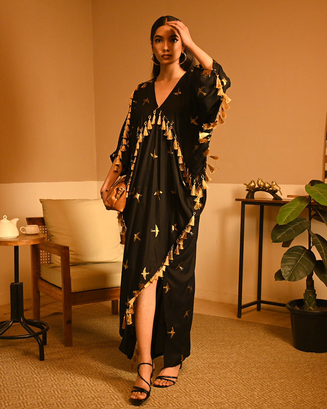 Gold Bird Foil kaftan