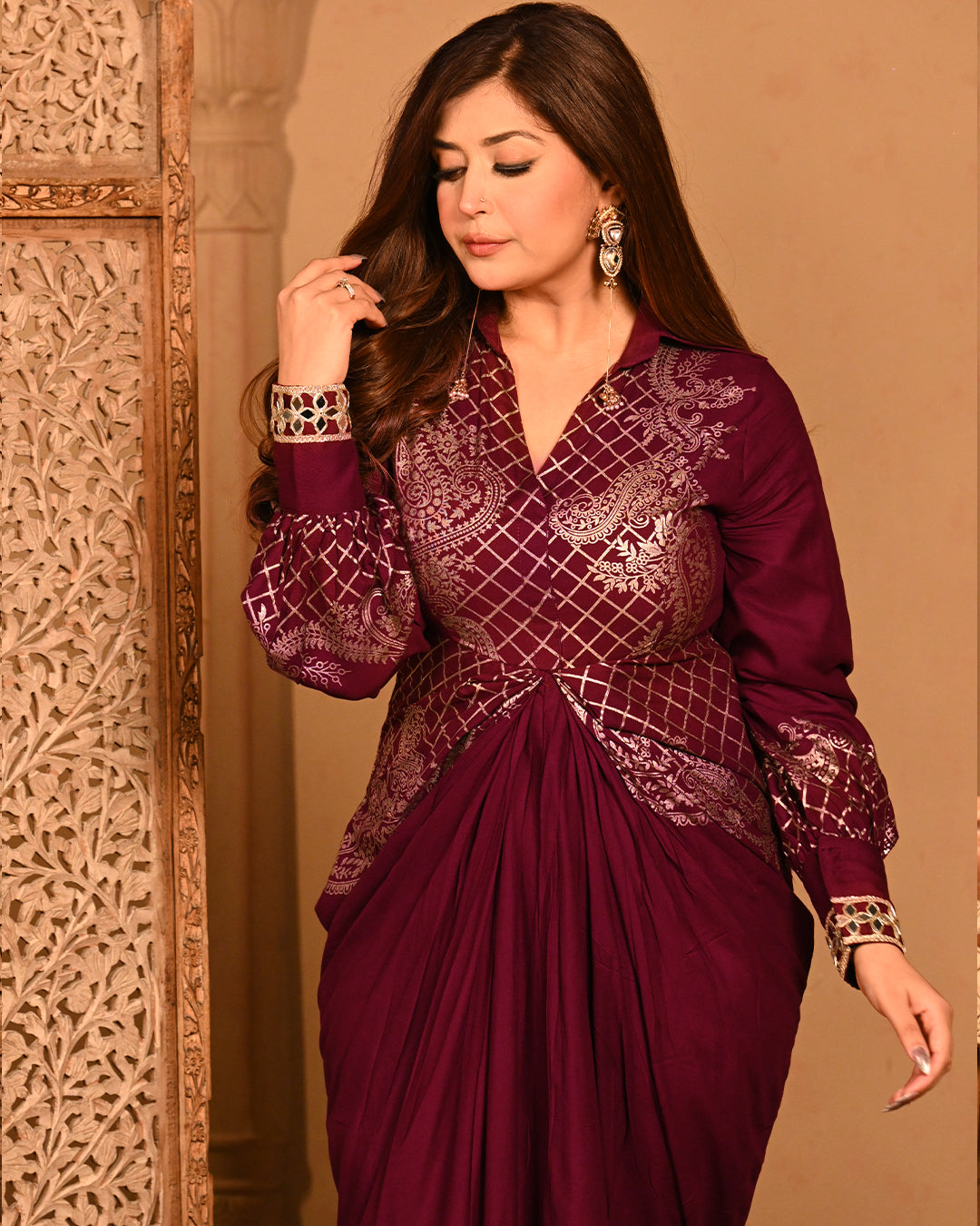 Wine Noor shirtdress