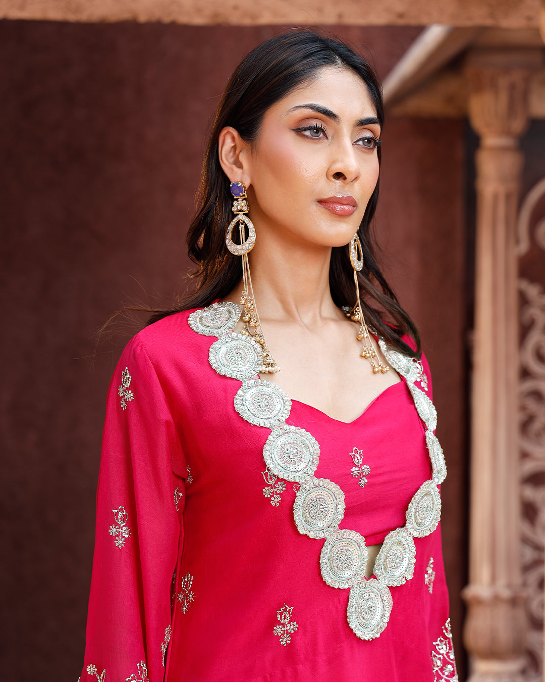 Fuschia Pink Embriodery Kaftan