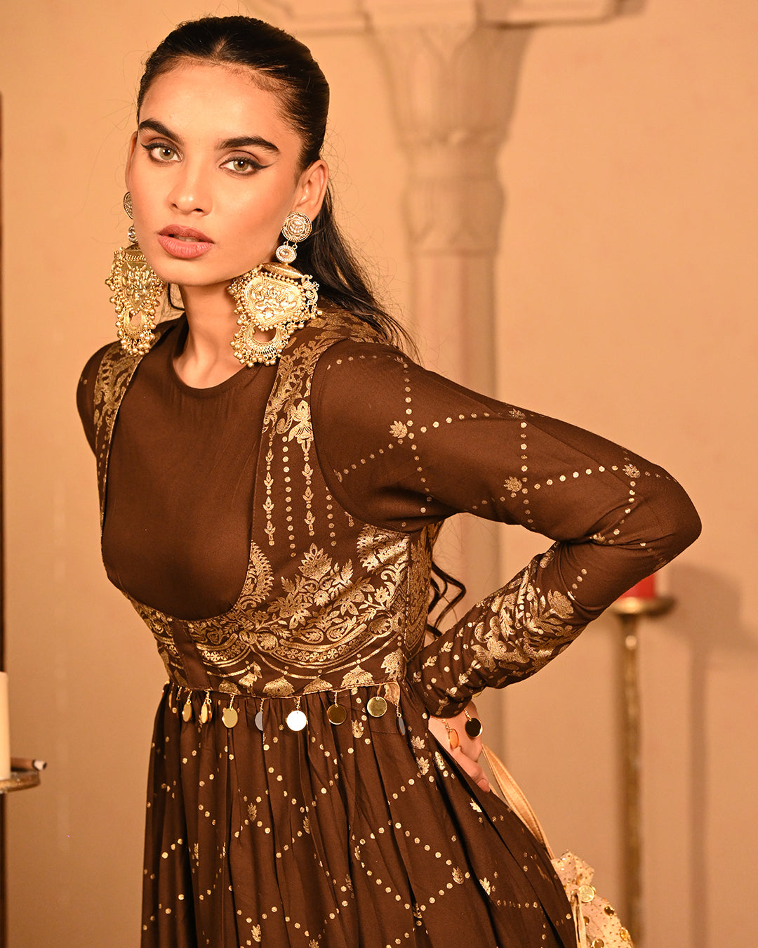Brown sitara Anarkali
