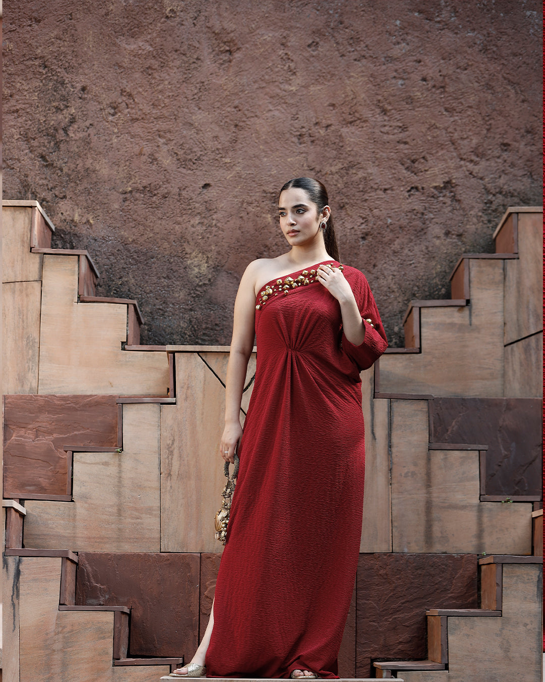 Jhankaar Red Assymetrical Kaftan