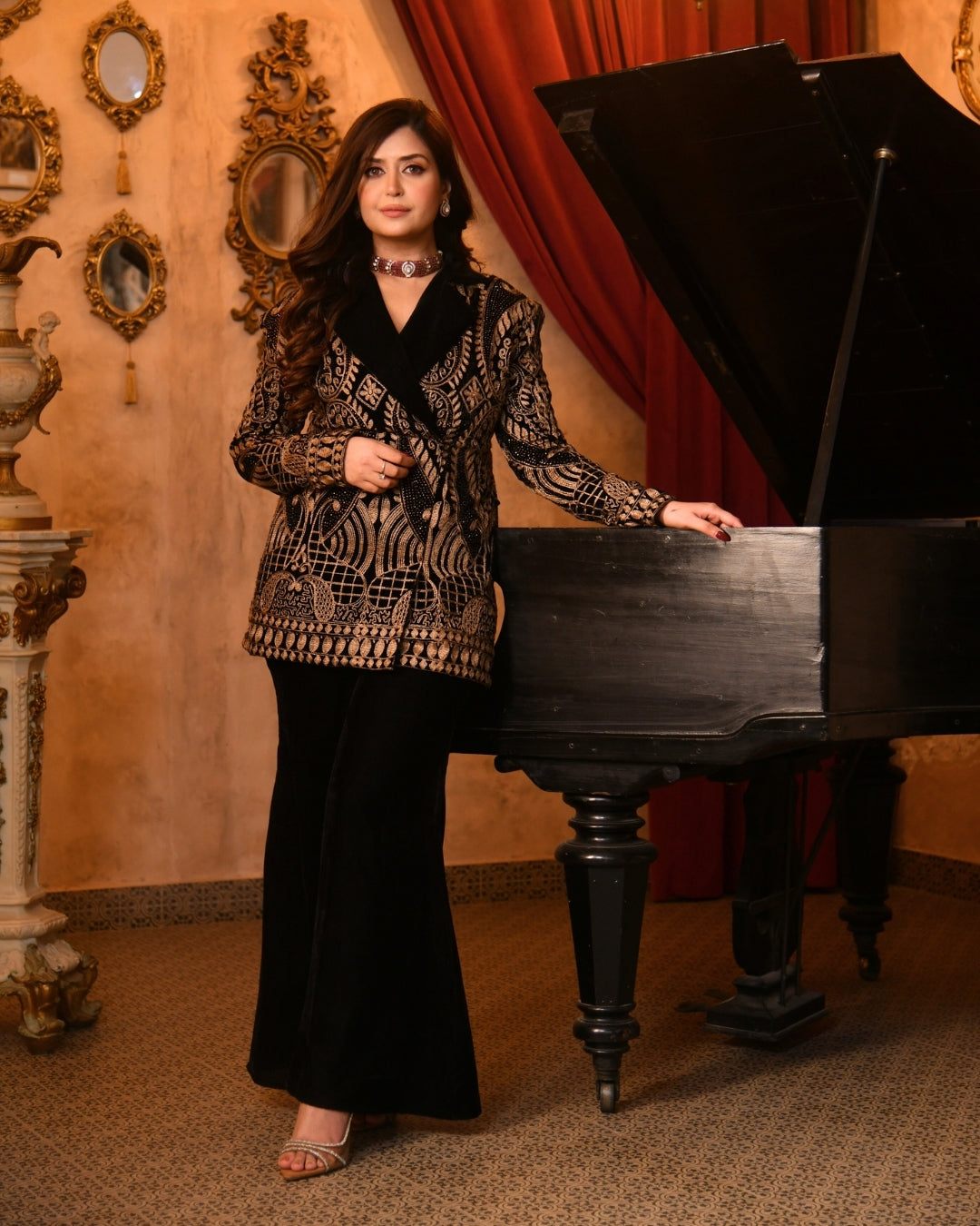 Black Velvet Blazer Set