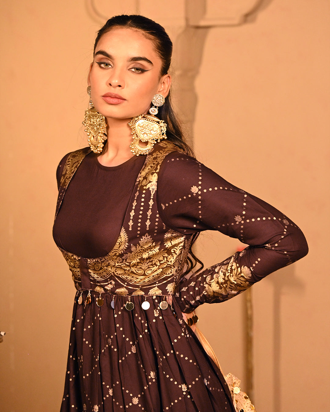 Brown sitara Anarkali