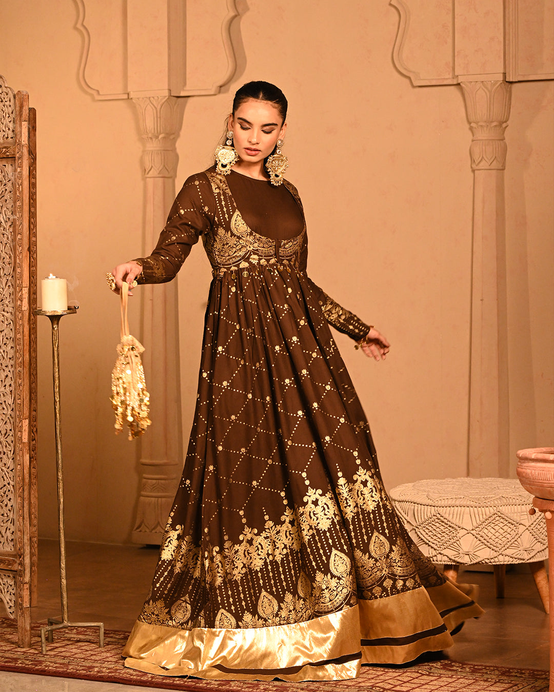 Brown sitara Anarkali