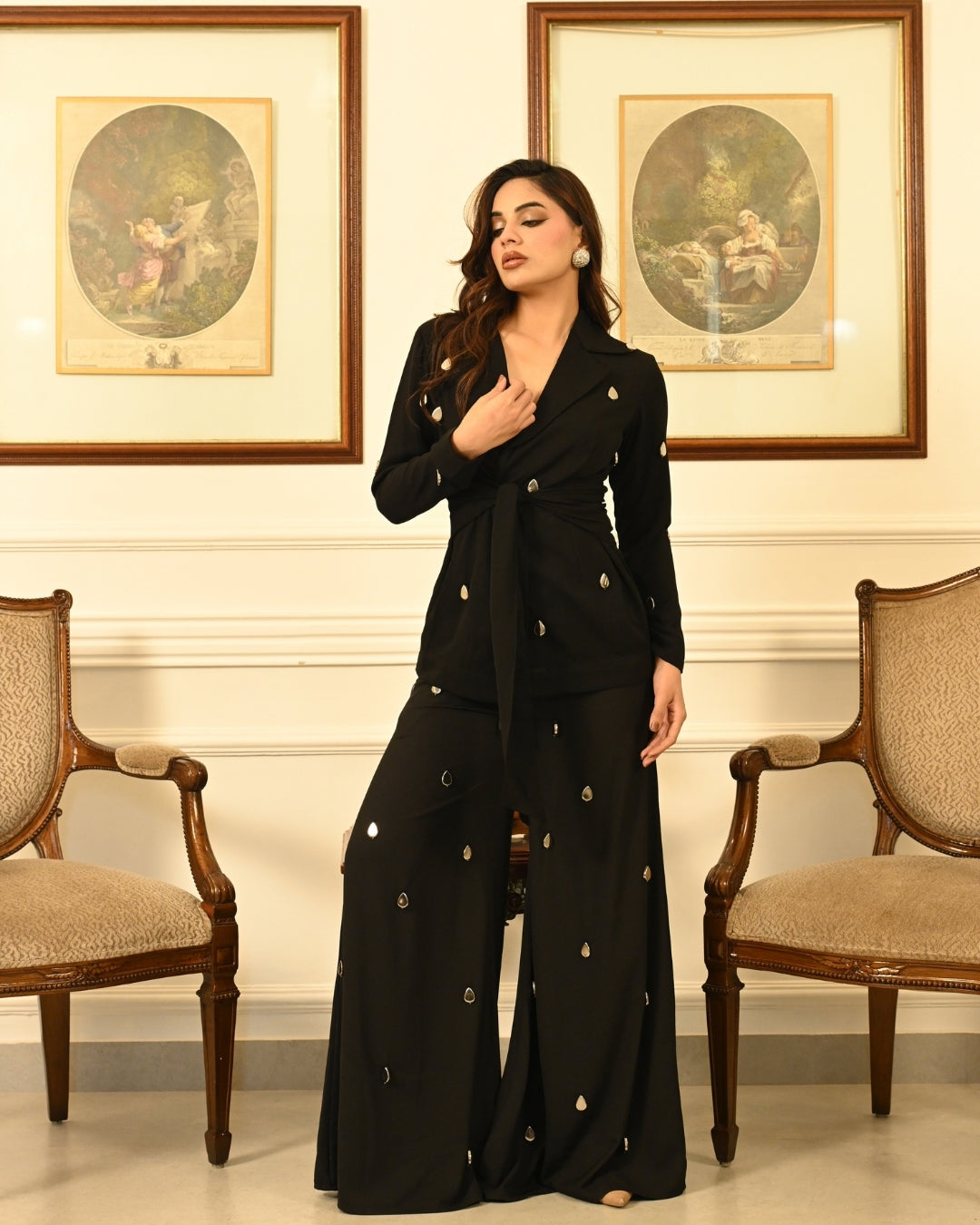 Black beaded blazer set