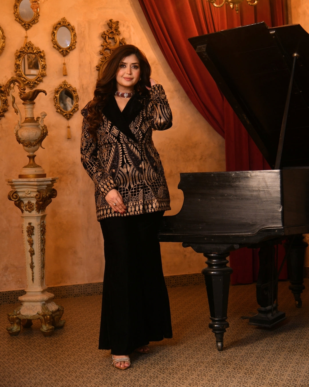 Black Velvet Blazer Set