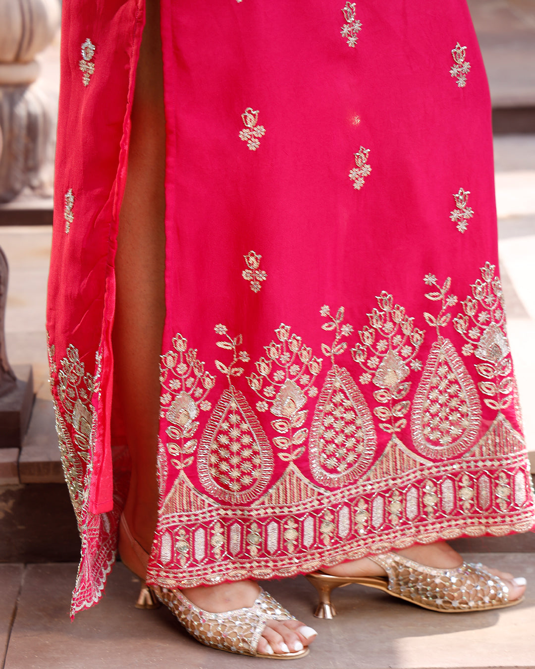 Fuschia Pink Embriodery Kaftan