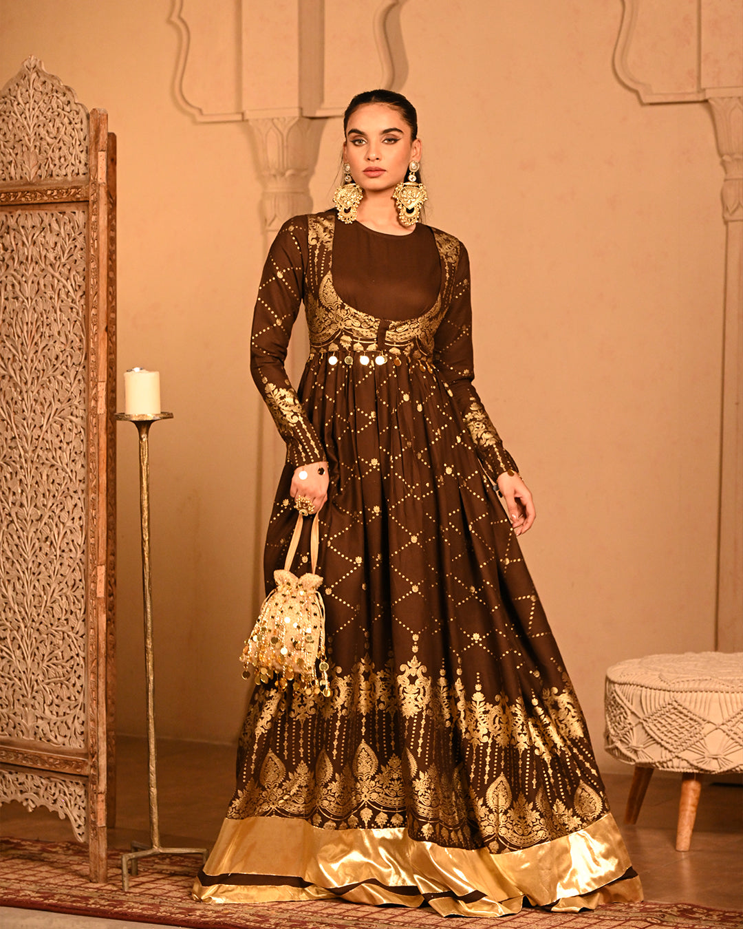 Brown sitara Anarkali