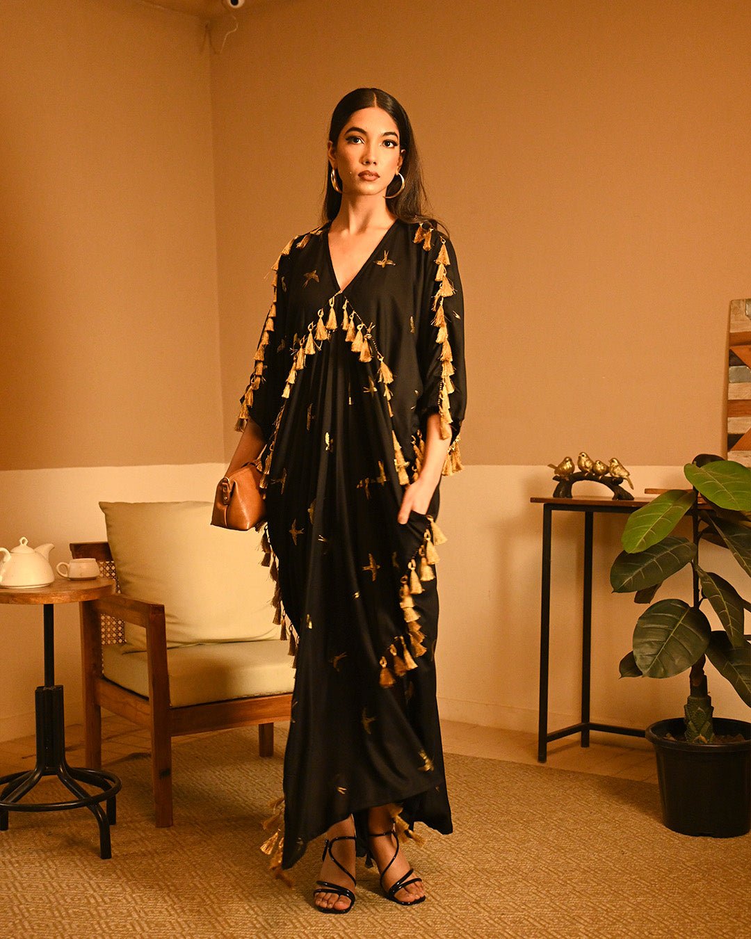 Gold Bird Foil kaftan