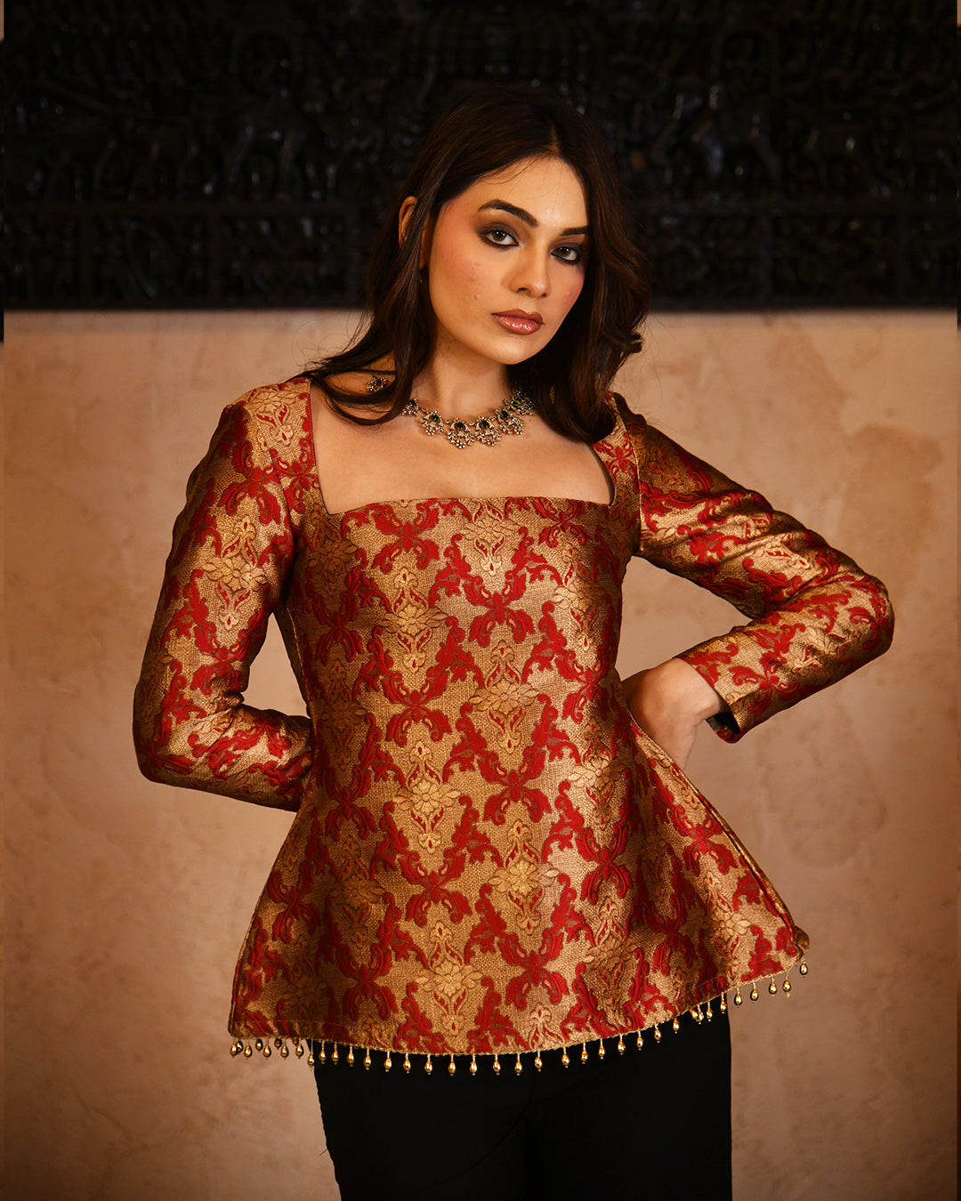 Red brocade bell set