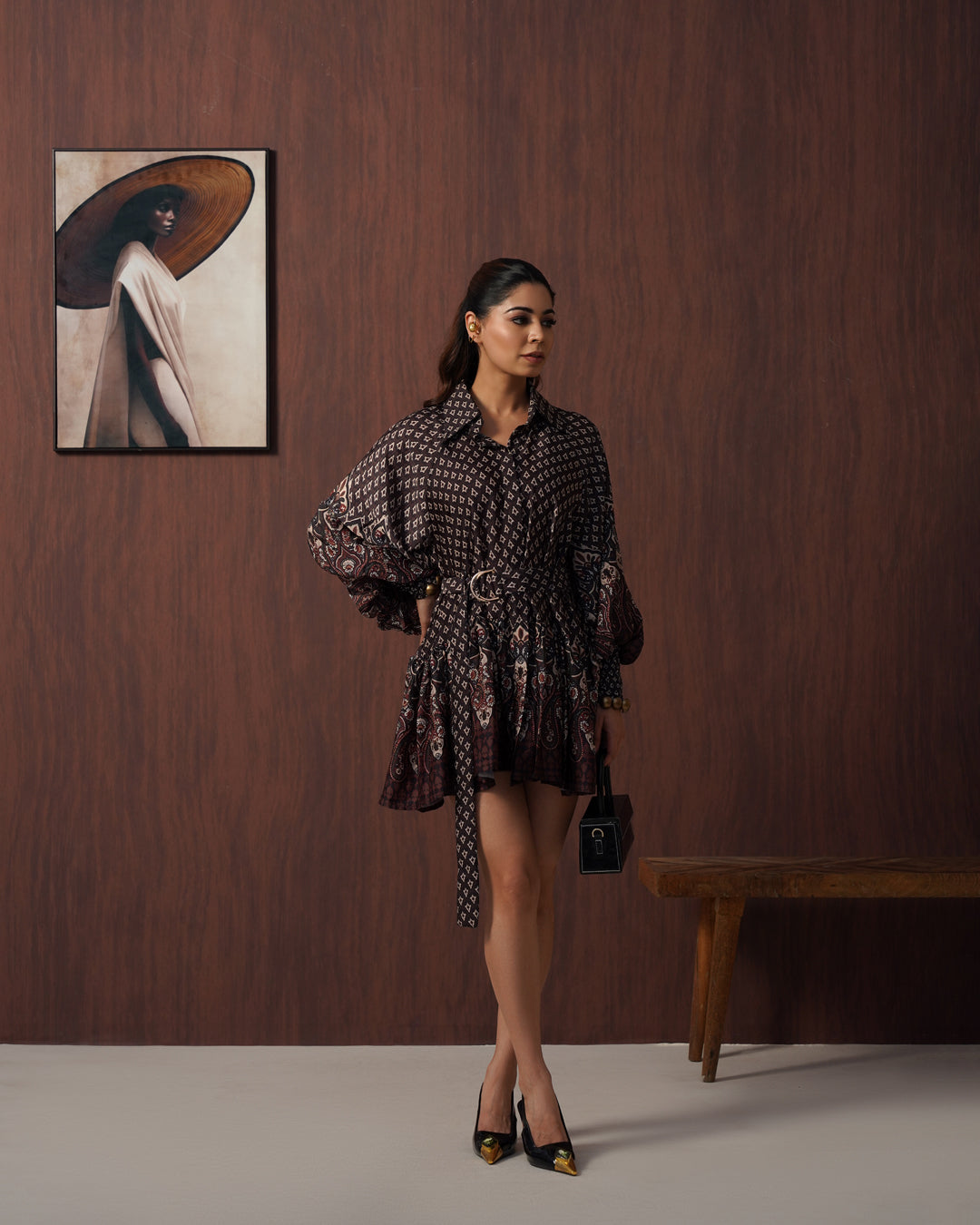 Brown paisley frill dress