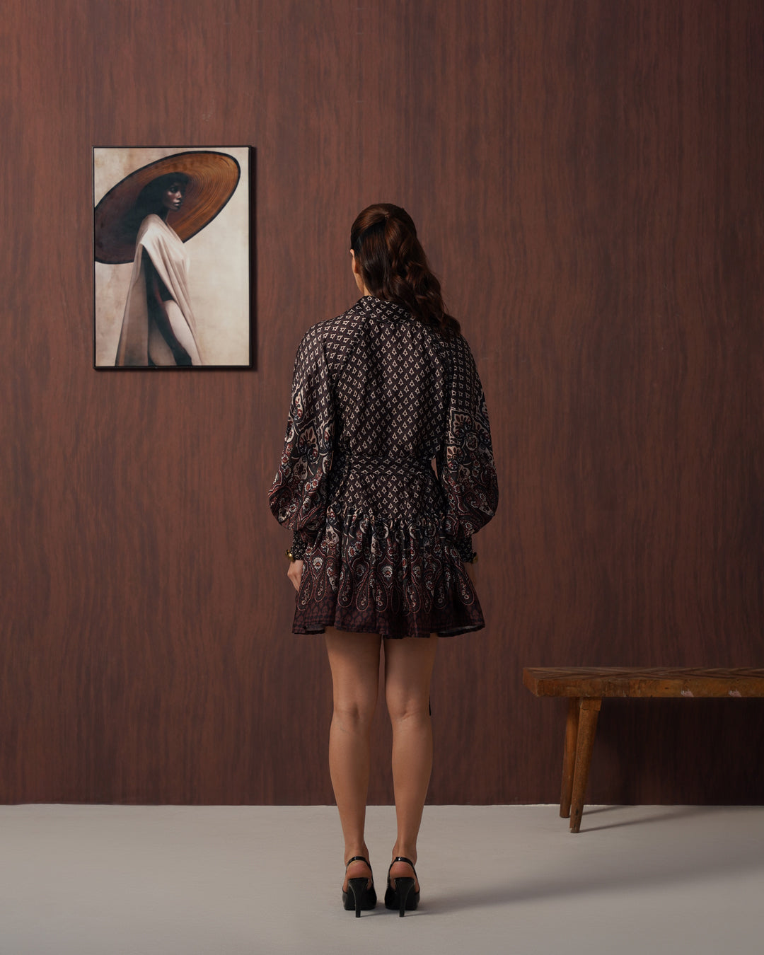 Brown paisley frill dress