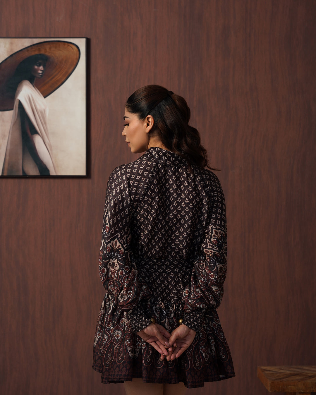 Brown paisley frill dress