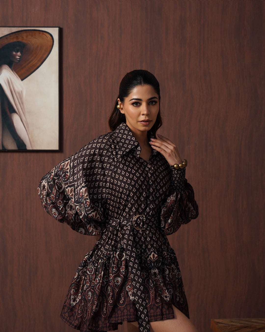 Brown paisley frill dress