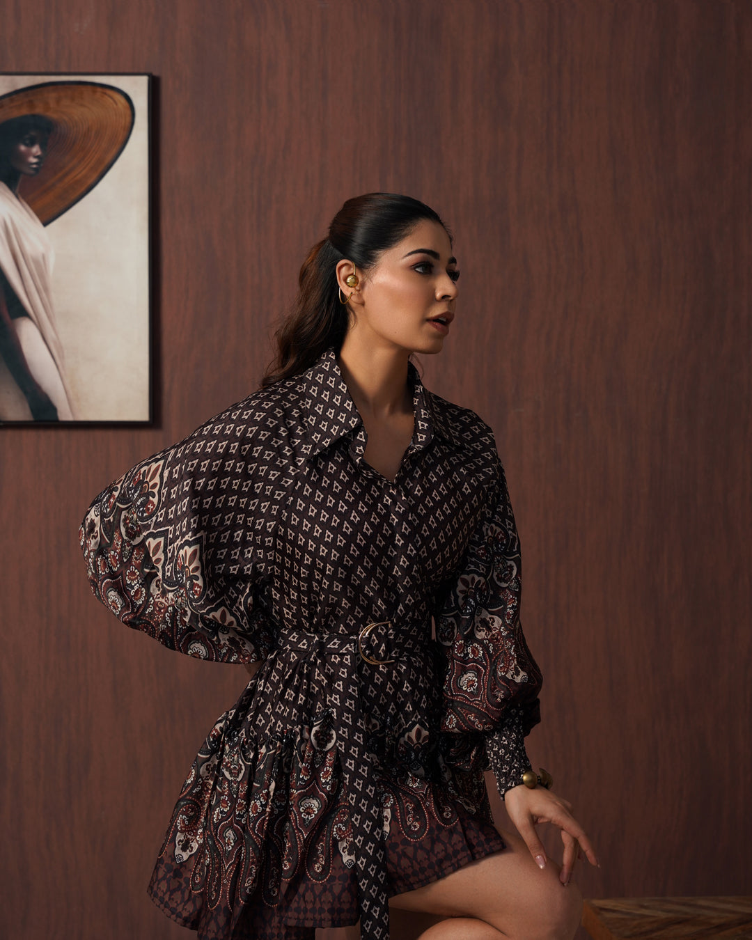 Brown paisley frill dress