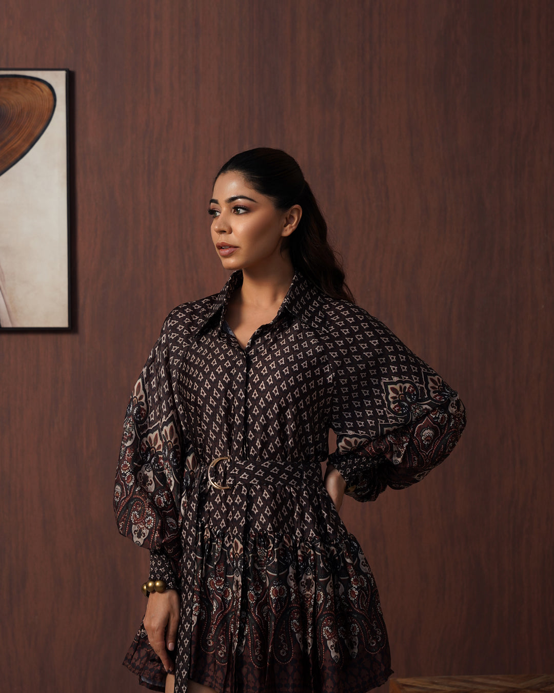 Brown paisley frill dress