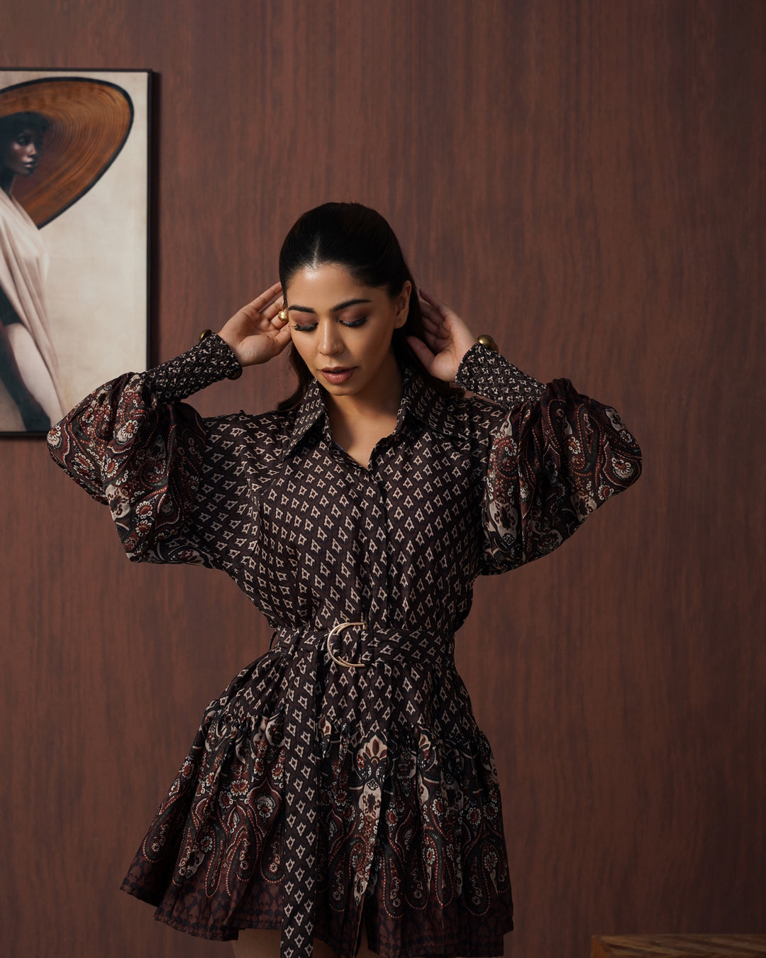 Brown paisley frill dress