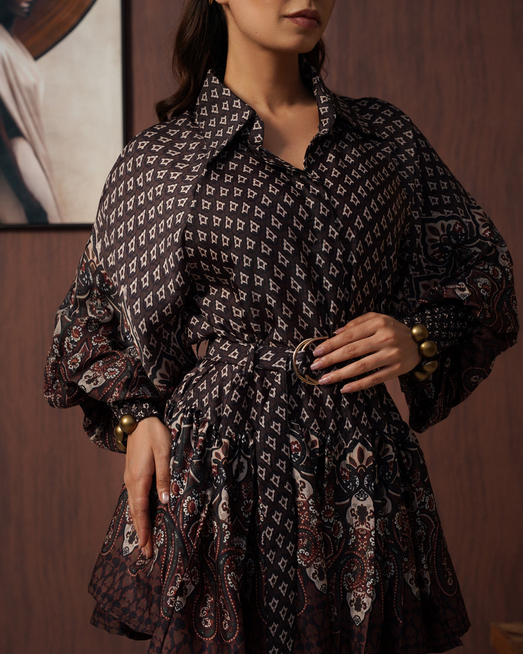 Brown paisley frill dress