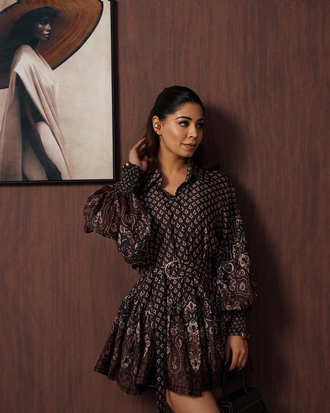 Brown paisley frill dress