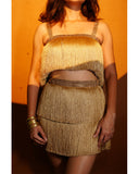 BEIGE FRINGE MINI SKIRT COORD